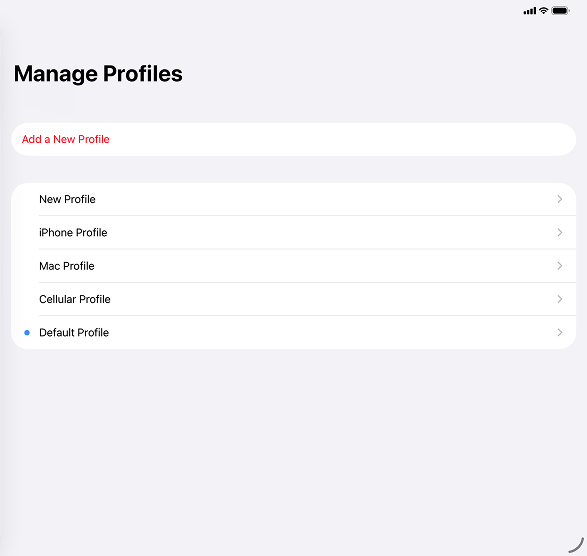 Roadblock app showing the profiles section