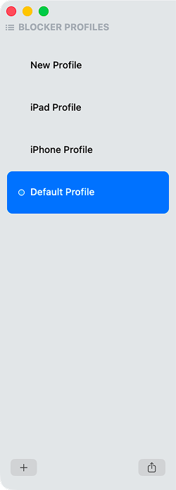 Roadblock app showing the profiles section