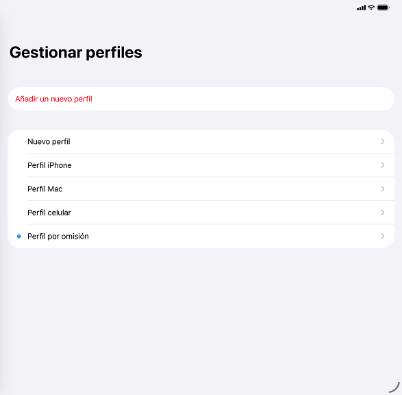 Aplicación Roadblock mostrando la sección de perfiles
