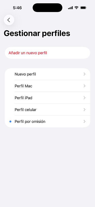 Aplicación Roadblock mostrando la sección de perfiles