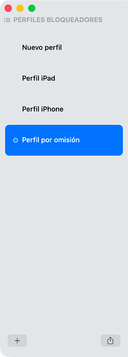 Aplicación Roadblock mostrando la sección de perfiles