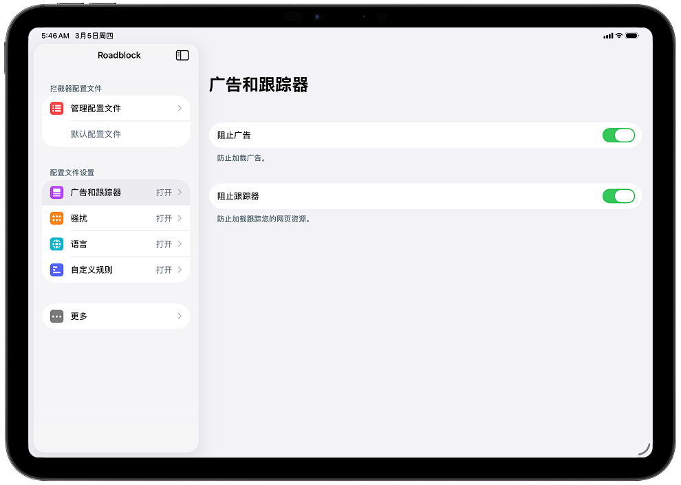 Roadblock 应用程序显示其主界面