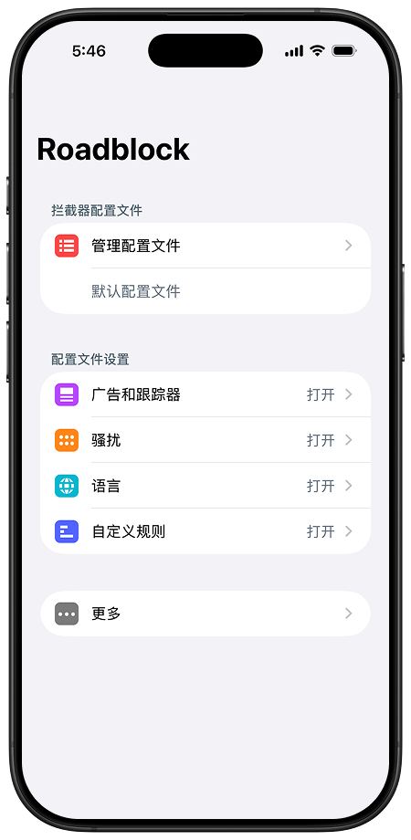 Roadblock 应用程序显示其主界面